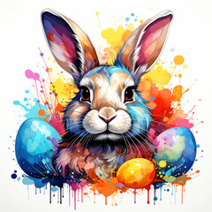 Colorful Abstract of Easter Bunny and eggs isolated on a white background