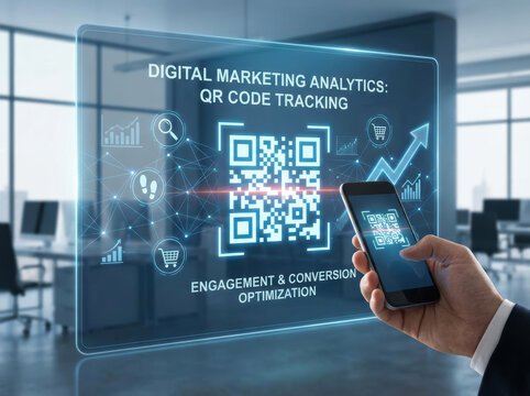 Digital marketing analytics data behaviorcustomer icon user concept dashboard in modern office interior creative hologram display Concept of user behavior tracking - Powered by Adobe