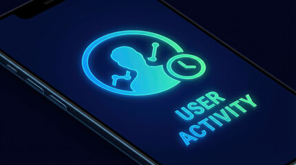 Analytics behaviorcustomer icon data user concept glowing user activity icon mobile screen with neon color symbol showing customer behavior analytics and digital Concept of user behavior tracking