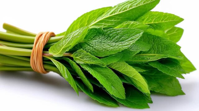 Fresh Mint Bundle: A close-up captures a vibrant bundle of fresh mint leaves, their verdant hues and delicate textures promising a burst of cool, aromatic flavor.