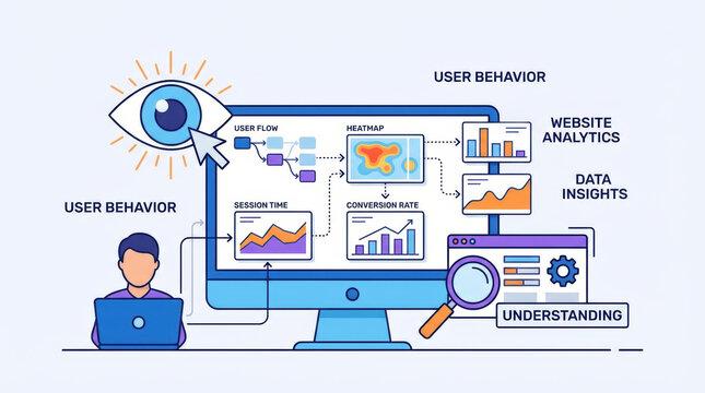 User behavior analytics data insight concept user icon behaviorcustomer pattern user flow heatmap graph illustration for web interface design and dashboard Concept of user behavior tracking