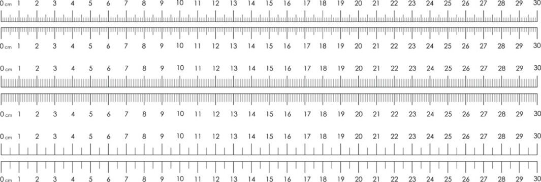 30 cm Ruler Scale Set &ndash; Metric Measuring Rulers with Millimeter Ticks (Vector Template)