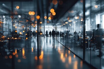 Office hallway with people walking