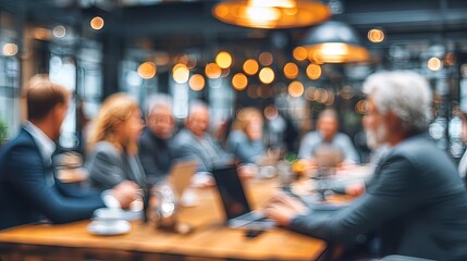 Blurred business meeting in restaurant