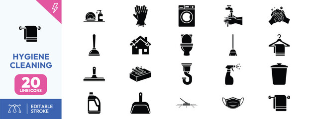 Cleaning Tools and Household Items Icons. © Deezora