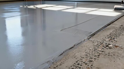 Professional finishing edges of an epoxy garage floor with a roller showcasing the seamless integration of durable protective coating.