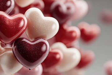 Fototapeta premium Red heart balloons on white background. Happy Valentine's Day. Love symbol. Party decoration