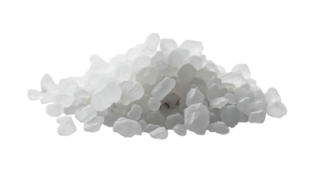 A pile of white crystals on transparent background