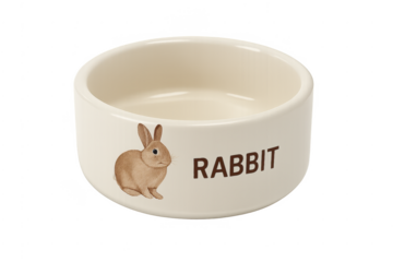 Ceramic rabbit pet bowl with bunny illustration