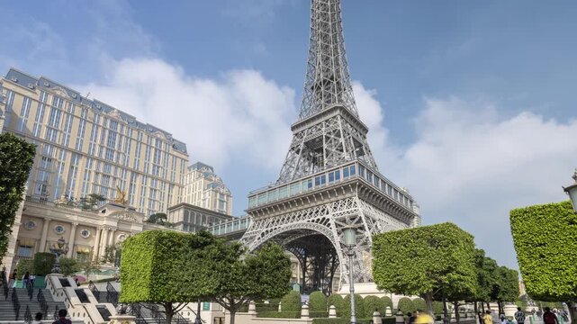 amazing macau casino skyline with replica of eiffel tower