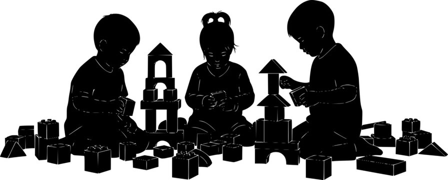 Children building blocks silhouette vector
