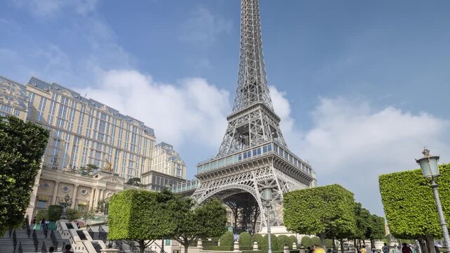 amazing macau casino skyline with replica of eiffel tower