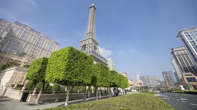 amazing macau casino skyline with replica of eiffel tower