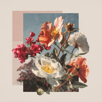 Collage, Flower painting, Composition, Digital art, aesthetic