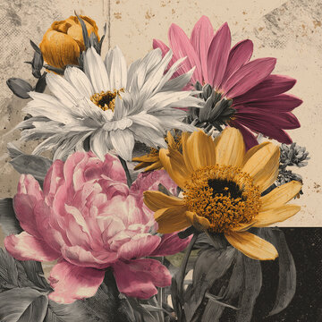 Collage, Flower painting, Composition, Digital art, aesthetic