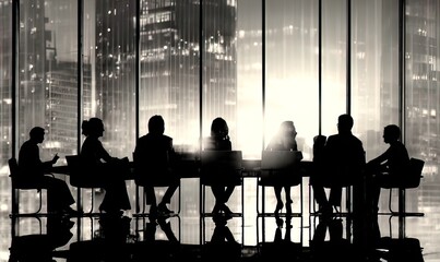 Silhouettes of people in a meeting