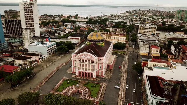 Amazonas Theater At Manaus Amazonas Brazil. Famous Building Tower Offices. Infrastructure Skyline Metropolitan Amazing. Cityscape Metropolitan Business Center Business. High quality 4k footage