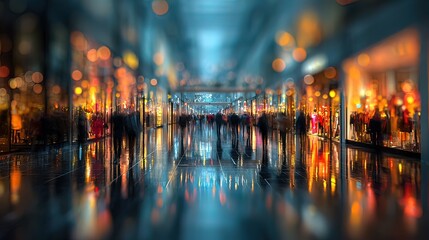People walking in a brightly lit shopping mall