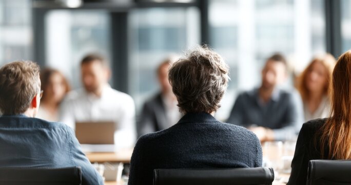 Engaged Business Meeting Discussion with Diverse Participants in Modern Conference Room