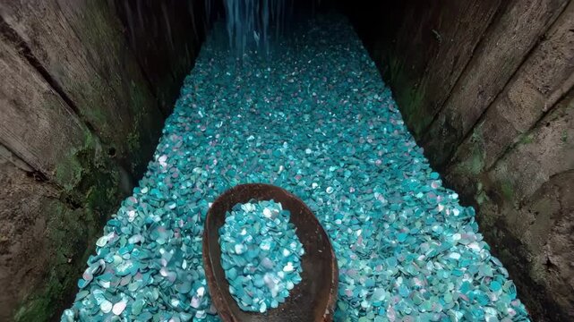Sustainable bio additive being mixed in a septic tank environment emphasizing renewable resources and environmental protection in waste treatment.