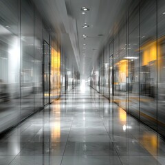 Modern office corridor with glass walls