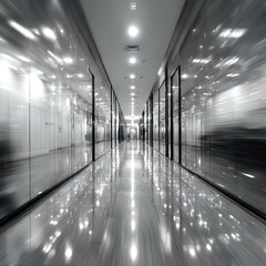 Long corridor with reflective floor