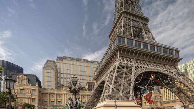 amazing macau casino skyline with replica of eiffel tower