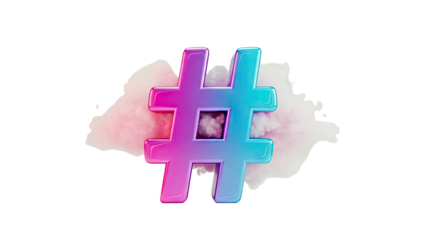 3D Hashtag Symbol with Pink and Blue Gradient