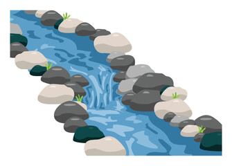 Falling water river. Simple flat illustration.