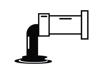 Sewer pipe and waste water. Simple illustration in black and white.