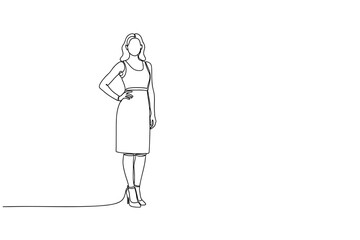 Fototapeta premium Continuous Line Art of Confident Woman in Business Dress, Full Body Shot