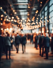 Blurred crowd in a large hall