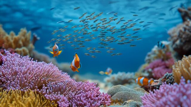 panoramic view tropical reef drop-off clownfish