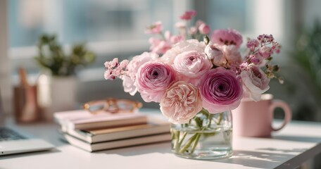 Obraz premium Elegant Floral Arrangement on Desk for International Women's Day Celebration