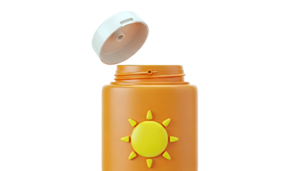 Orange Sunscreen Bottle with Open Cap and Sun Icon