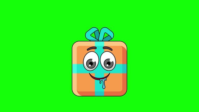 gift box cartoon with a drooling face, emoticon animation