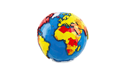 Low Poly Globe with Colorful Continents