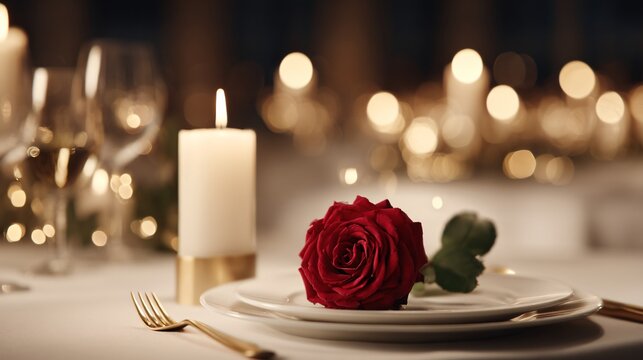 romantic dinner for valentines day, candlelight table setting, fine dining atmosphere, luxury lifestyle photography