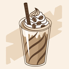Iced Coffee with Whipped Cream Vector Illustration
