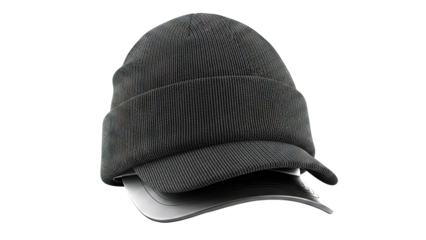 Black Beanie Cap with Integrated Brim