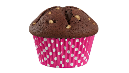 Chocolate Muffin with Nuts in Pink Polka Dot Wrapper