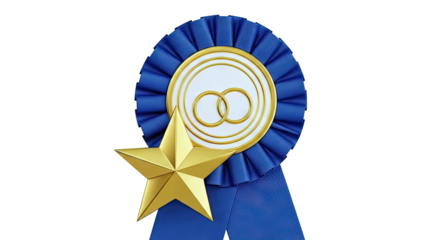 Blue Ribbon Award with Gold Star and Wedding Rings
