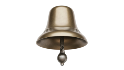 Old bronze bell hangs on wall for use in a public space during community events and gatherings throughout the year