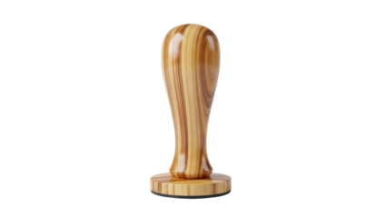 Wooden tamper used for pressing coffee grounds in preparation for brewing in a coffee shop setting
