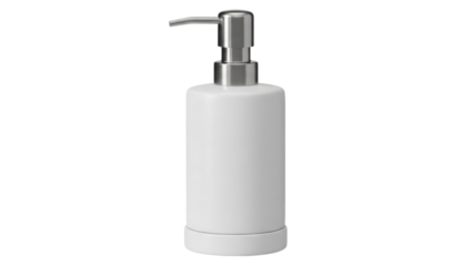 White soap dispenser with a pump for bathroom or kitchen use placed on a countertop