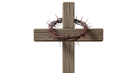 Symbol of sacrifice with cross and crown at a religious site during the day