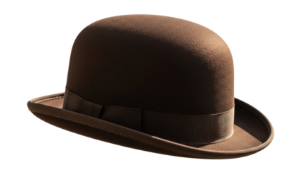 Brown bowler hat displayed on a plain background for retail purpose during daylight hours