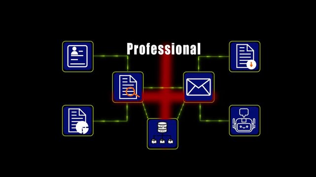  Professional digital interface featuringan artificial intelligence chatbot, data management, secure server network, and global communication icons for high-end business enterprises.