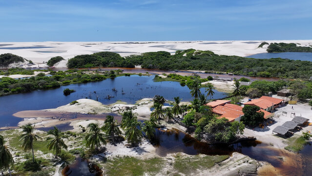 Betania Village At Santo Amaro In Maranhao Brazil. Nature Landscape. Beautiful Rainforest. Betania Village In Maranhao. Oasis Scenery. Colored River. Native Village. Brazil Northeast.
