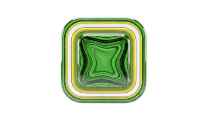 Abstract layered green and yellow rounded square shape with scratches
